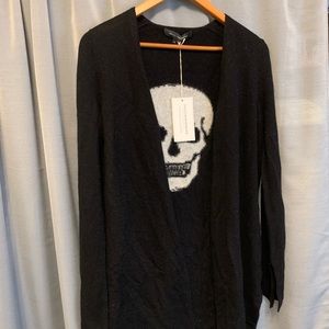 Skull Cashmere black cardigan with skull on back (NWT)